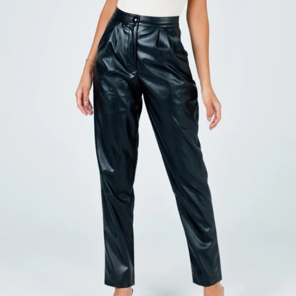 Princess Polly Women 2 Faux Leather High Rise Pleated Tapered Love Club Pants
